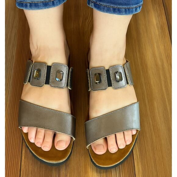 Naot Ashley metallic grey embellished slide sandals Size EU 42 FITS LIKE A US 9 - Picture 1 of 9